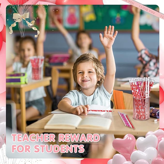 emzrivo 24 PCS Valentines Pencils Bulk Holiday Pencil with Top Erasers Wood Pencils for Classroom, 4 Style(24)