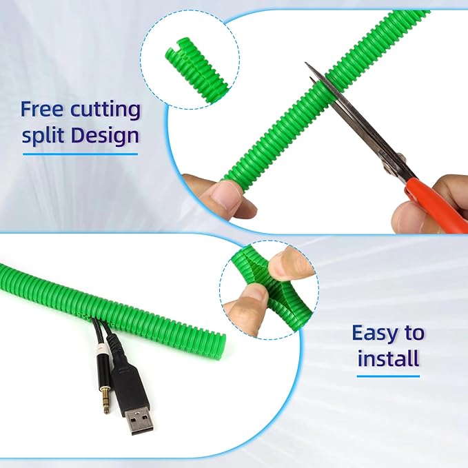 Split Wire Loom Tubing,10,25ft Cord Protectors from Pets No Chew, Flexible Wire Covers Cord Protectors, Protective Split Cable Sleeve for Automotive Home Industrial Wires(Green, 0.51inch-10ft)