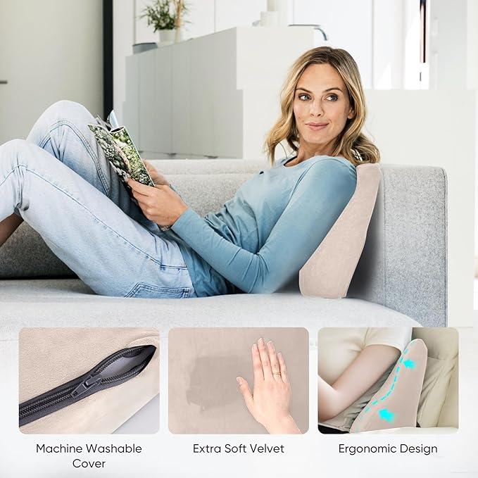 AHUAWA Lumbar Support Pillow for Recliner Chair and Couch, Memory Foam Back Cushion Ergonomic Large Back Support Pillow for Lower Back Pain Relief, with Soft Velvet