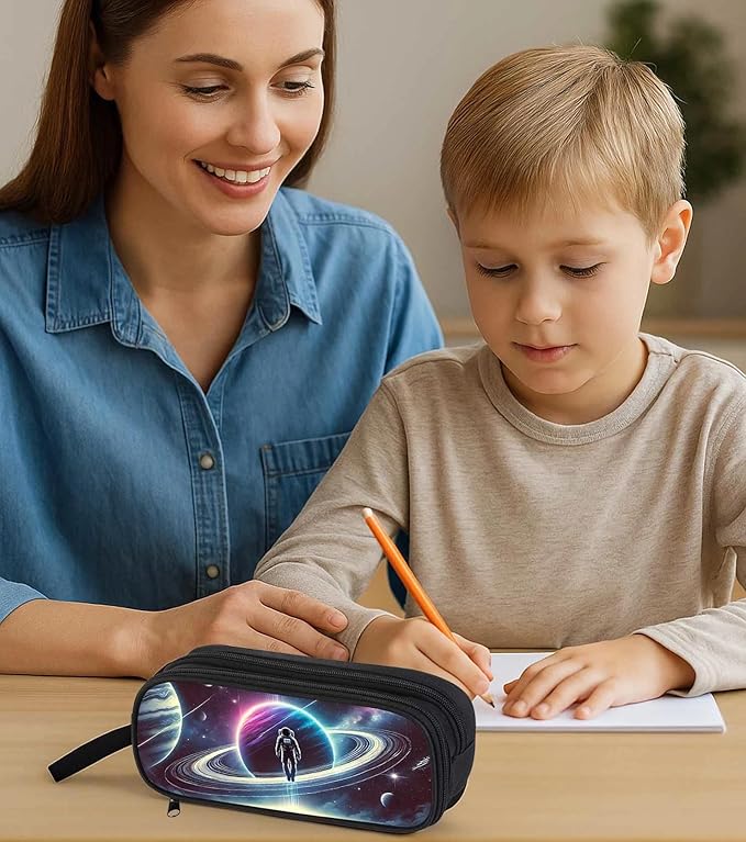 AnySmic Galaxy Space Pencil Case for Boys and Girls, Large Pencil Pouch for Kids, Polyester Big Capacity Pen Case Pen Bag Organizer with 2 Compartments, Double Zipper, Back to School Gifts