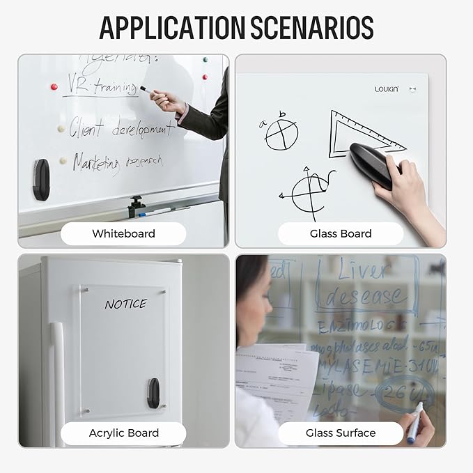 loukin Dry Erase Eraser with Replaceable Felt Pad, Whiteboard Eraser with 12 Peel-Off Layers, Magnetic Holder Includes, for Classroom, Home, and Office, Black