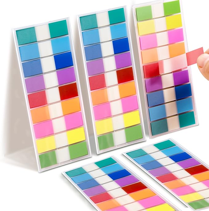 Golcellia Writable Sticky Tabs, 900 Pcs Transparent Sticky Page Marker Tabs for Document Organization, Teacher Supplies, Study Aids, Office Supplies, Colorful Tabs