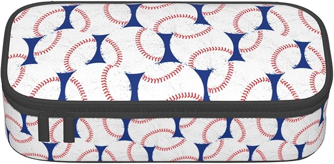 Baseball Blue White Ball Pencil Case Big Capacity Storage Pencil Pouch Stationery Bags With Zipper Portable Pen Holder Box Organizer For Boys Girls Teens Student College School Office Supplies