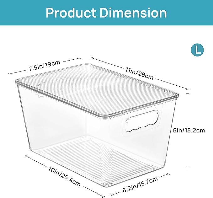 Vtopmart 2 Pack Clear Stackable Storage Bins with Lids, Large Plastic Containers with Handle for Pantry Organizer and Storage,Perfect for Bathroom,Cabinet,Kitchen,Fridge,Closet Organization
