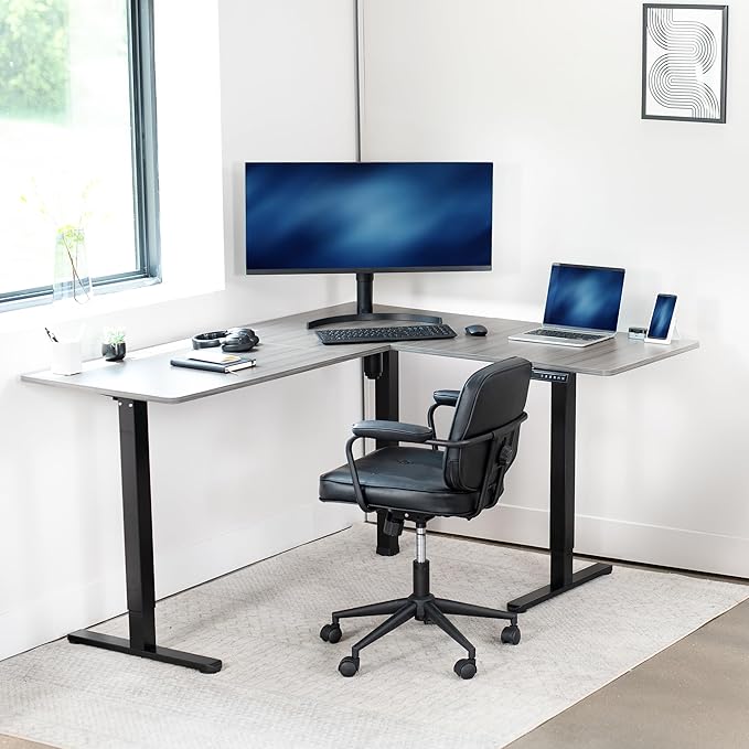 VIVO Electric Corner 63 x 55 inch L-Shaped Standing Desk, Memory Height Adjustment, Dark Gray Top Black Frame, DESK-E3CTG