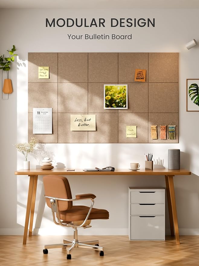 Bumusty Large Cork Board 47"x35" Alternative - 12 Pack Felt Wall Tiles with 70 Safe Removable Adhesive Tabs, 30 Pushpins, Cork Boards for Walls Pin Board Tack Board Cork Board (Dark Camel)