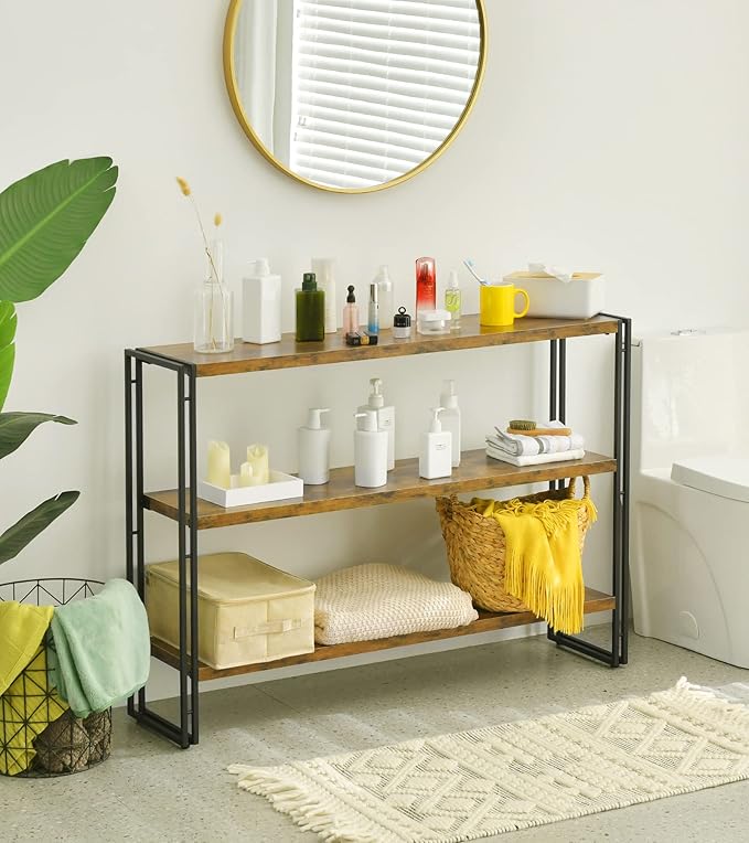 HCHQHS 3-Tier Rustic Wood and Metal Industrial Bookcase - 40in, for Home Office, Bedroom, Kitchen, Bathroom