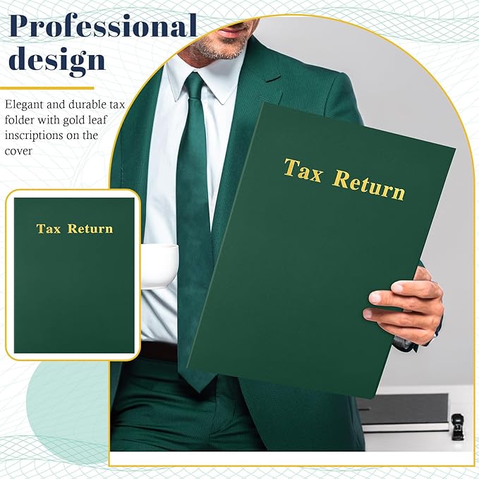 Harloon 40 Pcs Tax Return Folders 12 x 9 Inches 2 Pocket Folders Bulk Gold Foil Stamped Heavyweight Folder, Holds 8 x 11 Inches Letter Size Paper(Green,Cardboard)