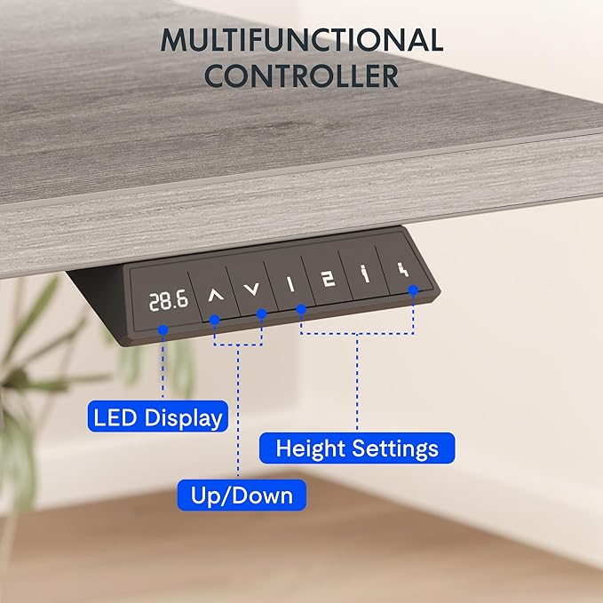 FLEXISPOT EN2 Whole-Piece Standing Desk with Clamp Power Strip, 48 x 30 Electric Stand Up Height Adjustable Desk with Cable Management (Black Frame + 48" Gray Wood Grain Desktop, 2 Packages)