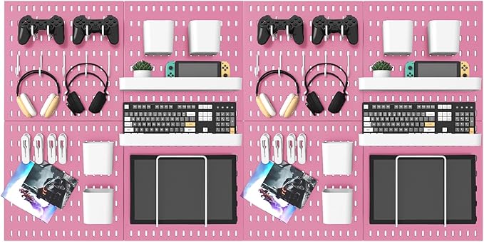 MULSAME Pegboard Combination Kit, 25.2" x 50.4" Wall Mounted Storage Set with 8 Pegboards & 40 Accessories Hanging, Peg Boards Organizer