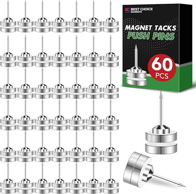 60 Pack Magnetic Pushpin, Magnetic Clips Magnet Thumb Tacks Magnet Tacks Push Pins for Cork Board Wall Bulletin Board Photo Wall