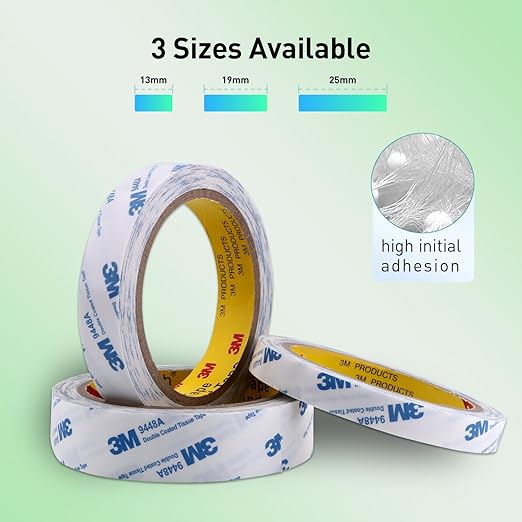 Double Sided Tape 9448A 1/2" x 33Ft Pack of 2 Made of 3M Super Sticky Adhesive Tape Ultra Thin Translucent Tissue Tape for Laptop Cell Phone Repairs Arts Crafts