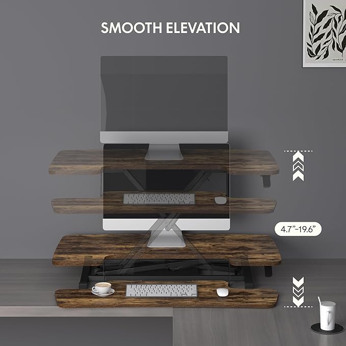 FLXISPOT 36" Standing Desk Converter, Quick Sit Stand up Desktop Riser Height Adjustable Monitor and Laptop Workstation with Keyboard Tray, Rustic Color