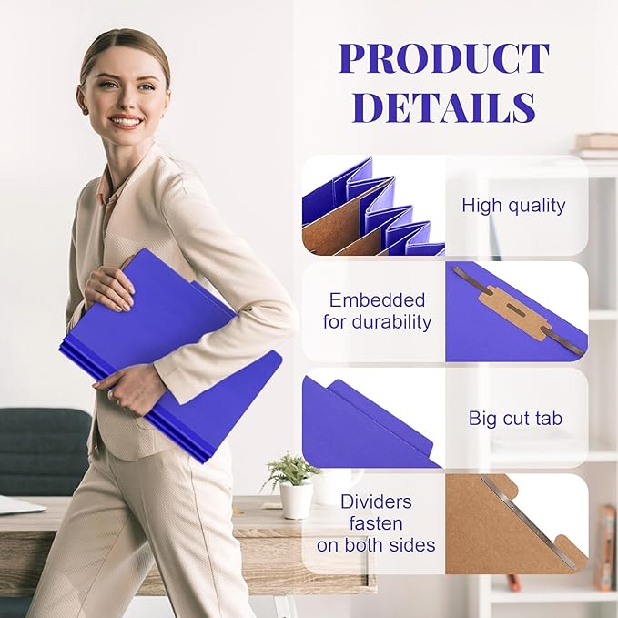 Skyygemm 12 Pcs Classification Folders Letter Size, 3 Divider Pressboard File Folder with Fasteners, Expanding File Organizer Bulk for School Teachers, Office Employee, Coworker, Staff (Purple)