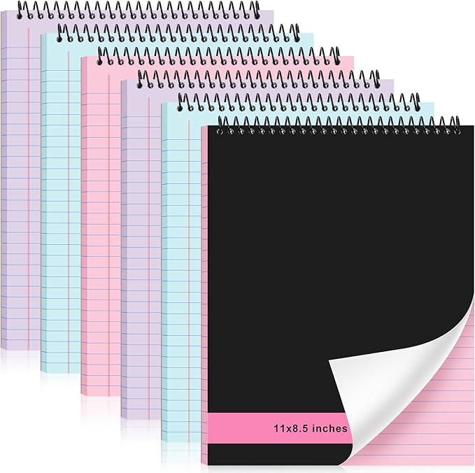 Resurhang 6 Pcs Legal Pad Top Spiral Bound Notebook 70 Sheets Double Sided College Ruled Paper Notepad Memo Steno Pad with Stiff Cover for Business College(8.5 x 11 Inches,No Holes,3 Colors)