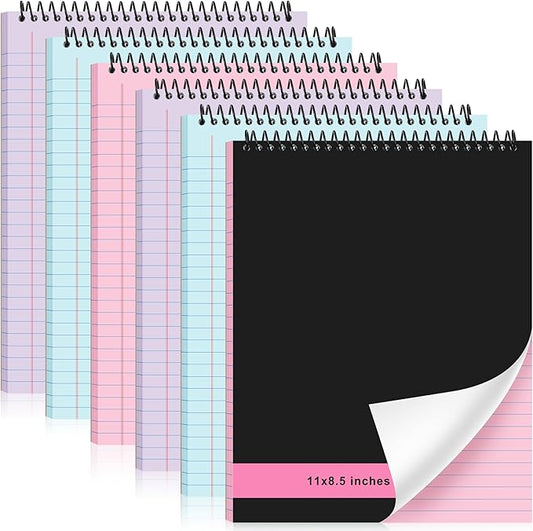 Resurhang 6 Pcs Legal Pad Top Spiral Bound Notebook 70 Sheets Double Sided College Ruled Paper Notepad Memo Steno Pad with Stiff Cover for Business College(8.5 x 11 Inches,No Holes,3 Colors)