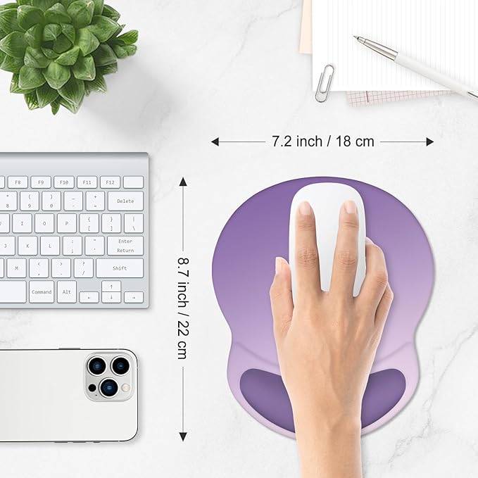 ITNRSIIET Ergonomic Mouse Pad with Comfort Gel Wrist Rest, Non-Slip PU Base, Smooth Textured Surface, Reduces Hand Fatigue & Wrist Pain, 8.7 x 7.2 Inch for Office Gaming Home, Lavender Fade