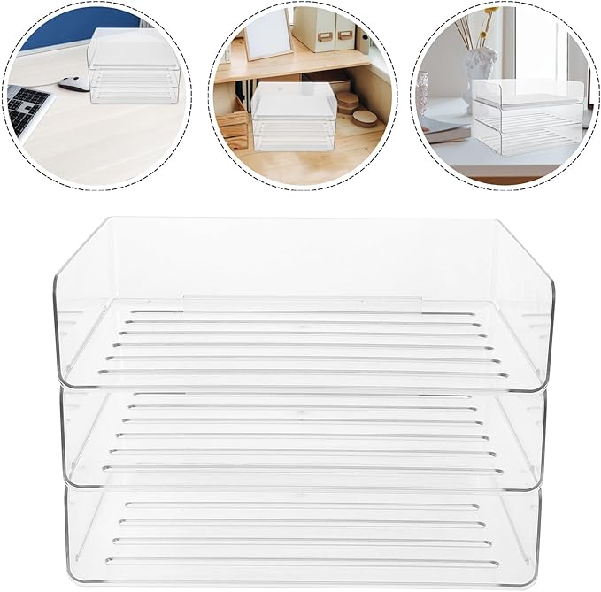 COHEALI Stackable Desk Organizer Tray Transparent Wide Paper Holder for Office Desktop Storage Pet Material Document Organizer for Classroom and Home Use