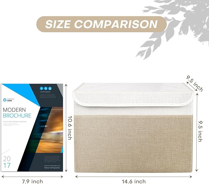 Bagnizer Large 22 Quart Linen Fabric Foldable Storage Bin Cube Organizer Basket with Flip-Top Lid & Handles, Clothes Blanket Box for Home, Office, Closet, Beige & White, 4 Pack 14.6 x 9.5 x 9.5”
