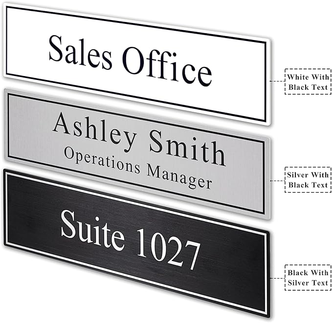 2" x 8" Personalized Office Aluminum Name Plates, Custom Elegant Name Plates for Office Door or Wall Sign, Door Name Plate with Adhesive, 3 Colors Available (Silver, Black, White)