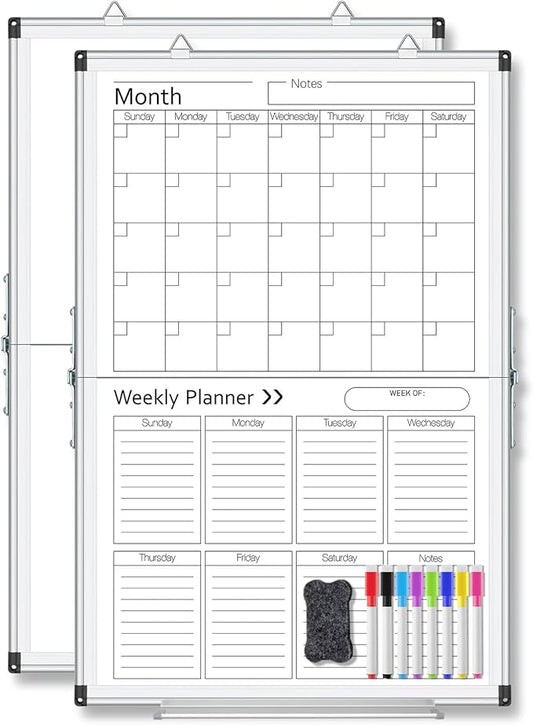 Lincia 24" x 16" Magnetic Vertical Monthly and Weekly Dry Erase Calendar for Wall Undated Horizontal Dry Erase Calendar Planner Aluminum Frame Whiteboard for Home Office Projects Wall Fridge
