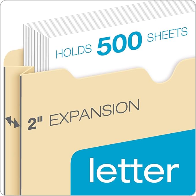 Pendaflex File Jackets, Color File Folders with 2 inch Expanding Sides, Color Assortment May Vary, Letter Size, Straight Cut Tab, 50/Box (B3043DTAST)