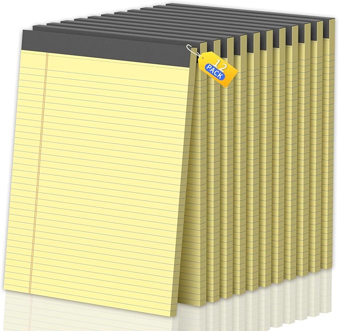 Legal Pads 8.5 X11, Narrow Ruled Notepads, 12 Pack, 50 Sheet/Pad, Yellow Legal Pads, Tear Off Notepad, Perforated Writing Pad, Notebook Paper College Ruled, Notepads for Office Home School, Notepad