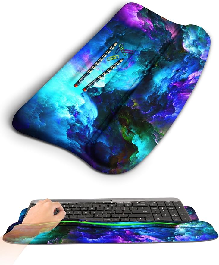 KUOSGM Ergonomic Wave Wrist Rest with Keyboard Stand, Cushioned Palm Rest, Comfortable Integrated Memory Foam for Natural Typing and Relieve Wrist Pain, Nebula