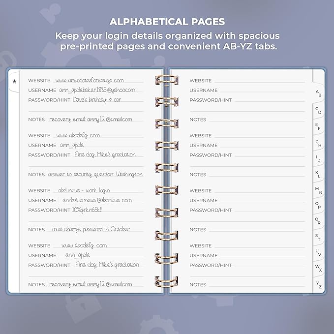 Clever Fox Password Book Spiral – Mini Internet Address & Password Organizer with Laminated Alphabetical Tabs – Small Password Keeper Journal – Hardcover, Pocket Size, 4.7x5.7” (Smoke Blue)