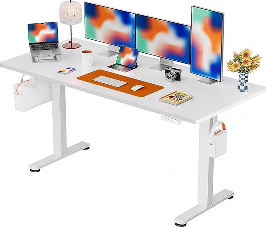 ErGear Height Adjustable Electric Standing Desk, 71 x 30 Inches Sit Stand up Desk, Memory Computer Home Office Desk Large Desk with 2 Desktop (White)
