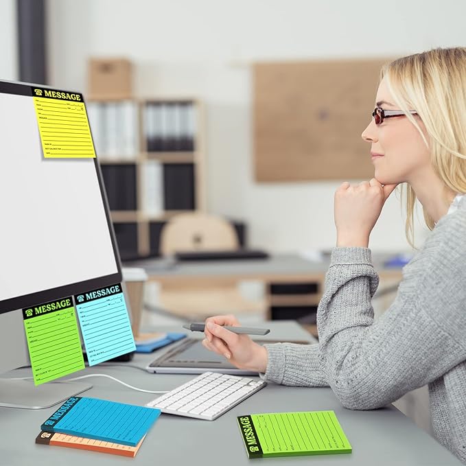 Eaasty Phone Message Pad Phone Message Sticky Notes 4 x 3. 4 Inch Bright Color Self Adhesive Book Call Back Notepad for Home Office Supplies, Assorted Neon Colors(Bright Colors,8 Pieces)