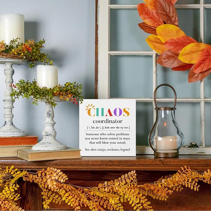 Chaos Coordinator Wood Box Sign, Chaos Coordinator Gifts, Thank You Gifts for Coworker Manager Teacher Nurse, Office Bedroom Home Desk Cubicle Table Shelf Decor Administrative Professional Day