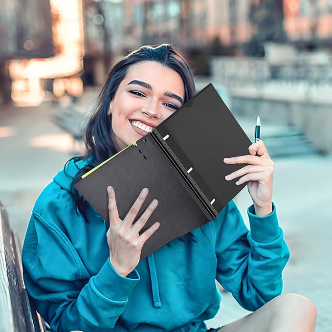 INFUN 1 Inch Telescoping 3 Ring Binder - 4PCS-Black, Flexible Binders with Customizable Front Cover and Clear Catalog Pocket,1 inch Binders 3 Ring, 225 Sheet Capacity