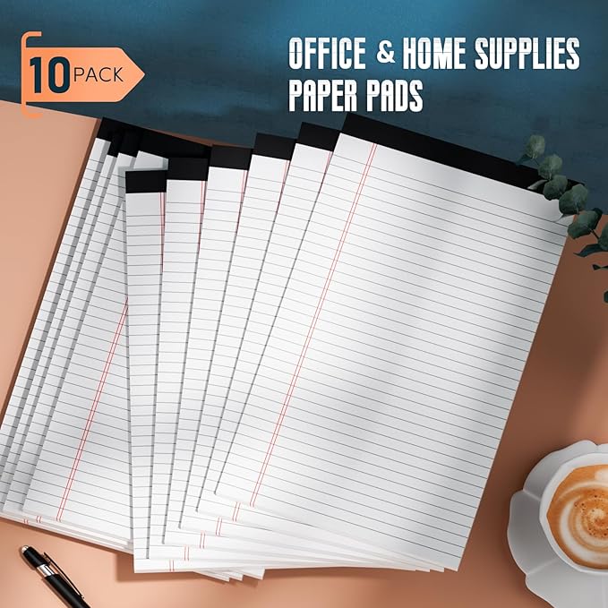 Roneky Note Pads 8.5"x 14", 10 Pack Legal Pads 8.5 x 14 White, Notepads 8.5 x 14 Wide Ruled Legal Pad, Micro Perforated Lined Writing Pads, 30 Sheets Per Note Pad, Notepads for Work/School/Office