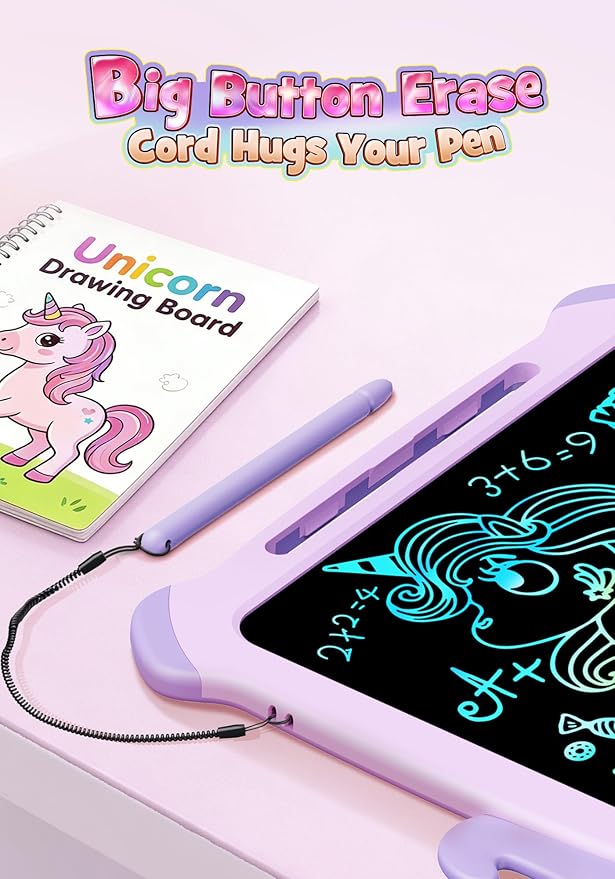 Kikapabi LCD Writing Tablet for Kids, Unicorn Toys Gifts for 3 4 5 6 7 Year Old Girls, Colorful Drawing Doodle Board, Toddler Educational Travel Toys Christmas Birthday Purple