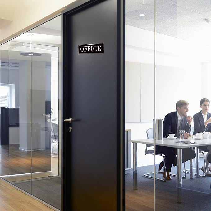 The Office Door Sign for Home and Business，Self-Adhesive Waterproof and Fade-Resistant Modern Office Sign Sticker for House，Business，Door, Window（Black）