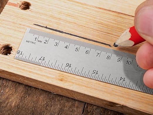 Metal Ruler with Cork Backing, Stainless Steel Rulers 6 Inch 12 Inch Metal Ruler Imperial and Metric Ruler Non-Slip Prevent Ink Leakage for School Office Engineering Tools (6+12 Inch)