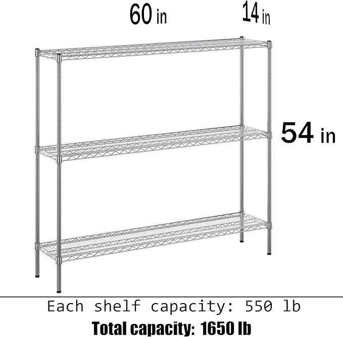 Regal Altair 14" Deep x 60" Wide x 54" Height Wire Shelving Kit | 3-Tier | NSF Commercial Storage Rack Unit