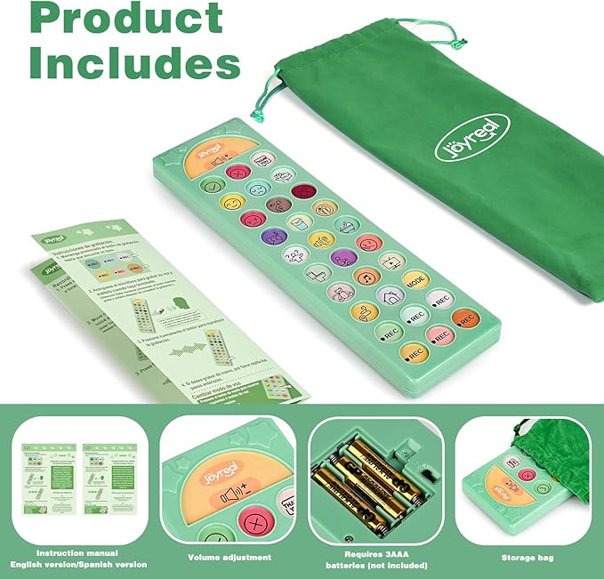 Joyreal AAC Device for Autism, Non Verbal Communication Tools for Speech Therapy&Stroke Rehab. Autism Talking Aids with 6 Programmable Buttons & Adjustable Volume for Kids&Adults(EN/ES Voice Switch)