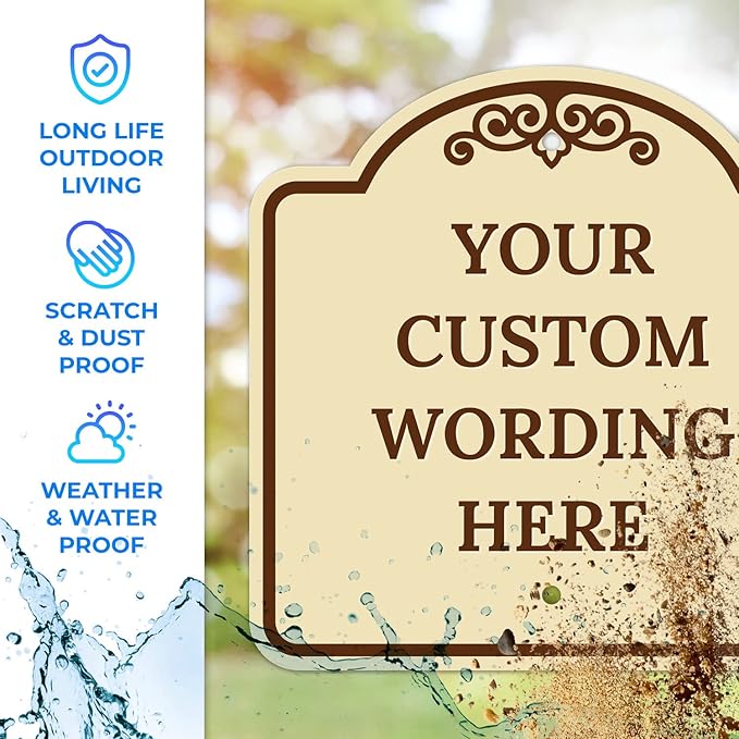 Custom Decorative Sign, Personalized Metal Sign for Business, Driveway, Home, Airbnb, Office Door Plaque,Brown Border Sign, 18x18 Inches, ACM, Fade Resistant, Made in USA by Sigo Signs