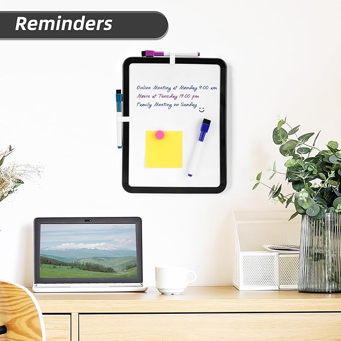 VUSIGN Small White Board Dry Erase, 8.5'' x 11'' Magnetic Dry Erase Board, Mini Whiteboard with Markers for Students, Fridge, Wall, Locker, Black