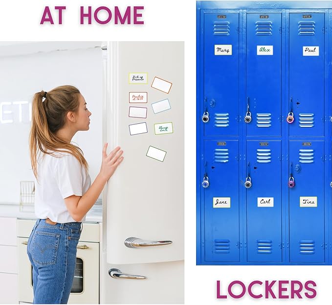Availey 32 Pieces (3 x 5) - Colored Border Magnetic Dry Erase Labels - Reusable Strips for Classroom Home Office Garage Refrigerator Blank Writable Erasable Cards Name Tags Students Locker Shelf