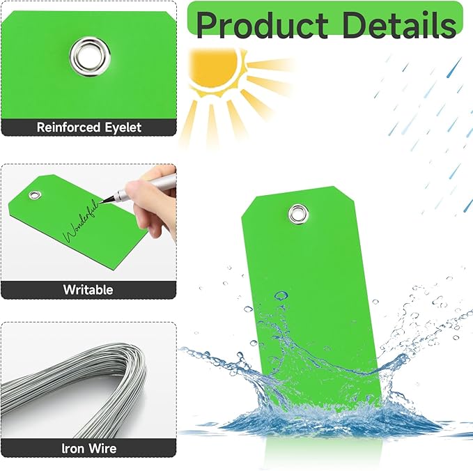 500 Pieces Plastic Shipping Tags with Wire Waterproof Hang Tags Heavy Duty Labeling Tags with String Wires Tags Labels Labeling Tags Stacking Tags for Equipment Car Parts (Green, 2x4)