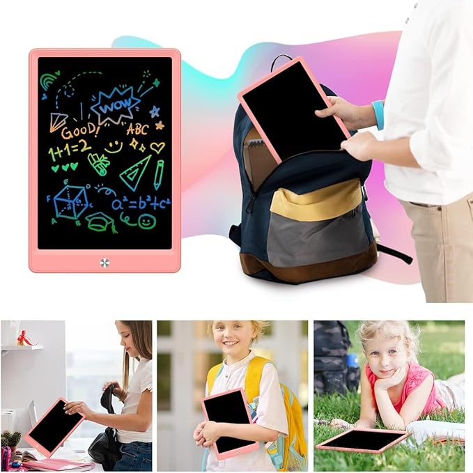 BUKEBU LCD Writing Tablet Doodle Board,10.5 inch Colorful Drawing Pad,Electronic Drawing Tablet, Drawing Pads,Travel Gifts for Kids Ages 3 4 5 6 7 8 Year Old Girls Boys (Pink)