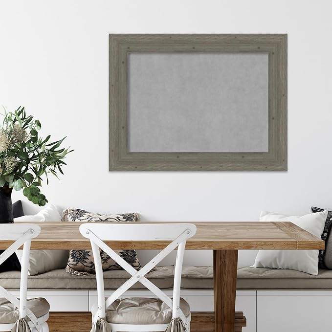 Amanti Art Grey Framed Magnetic Board 27x35 Medium Vision Board for use with Magnets, 100% Metal Sheet to Display Items as Office Decor or for Home Organization in mudroom, Kitchen or Kids Room