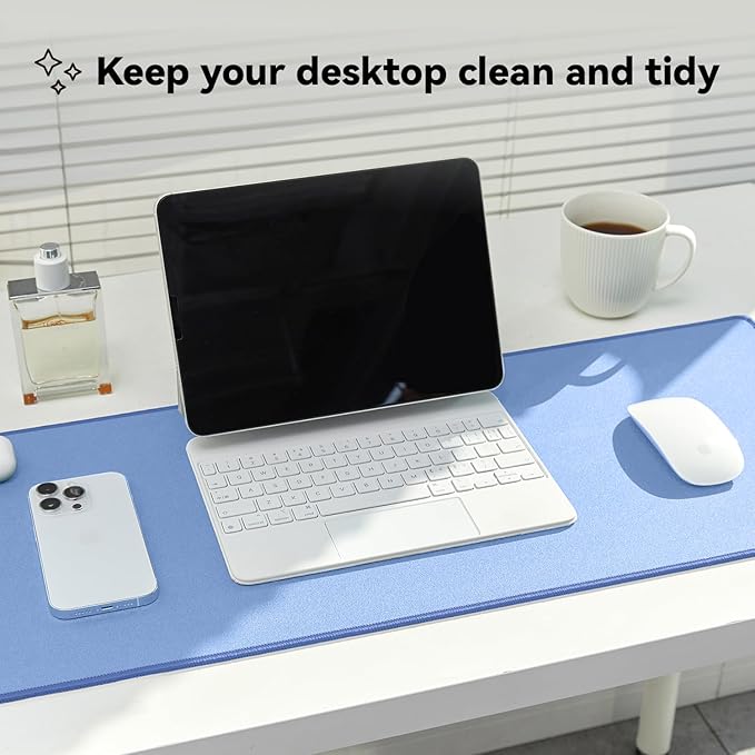 Reniteco Waterproof Large Gaming Mouse Pad with Durable Stitched Edges, Non-Slip Rubber Base, Grainy Jacquard Mouse Mat Desk Pad for Home Office Gaming, 27.6"x11.8"x0.12", Matte Blue
