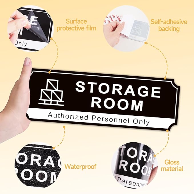 Storage Room Door Sign for Business, Self-Adhesive Durable Modern Storage Room Sticker, UV and Weather Resistant Authorized Personnel Only Signs for Home, Business, Restaurants, Private Area