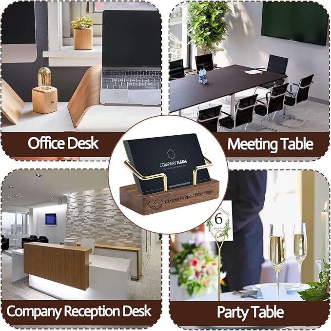 HJX Custom Business Card Holder Desk-Personalized Engraved Wooden Business Card Case Holder, Customized Name Logo Business Card Display Gifts for Men Women