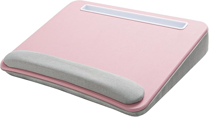 HUANUO Lap Laptop Desk - Portable Lap Desk with Pillow Cushion, Fits up to 15.6 inch Laptop, with Anti-Slip Strip & Storage Function for Home Office Students Use as Computer Laptop Stand - Pink