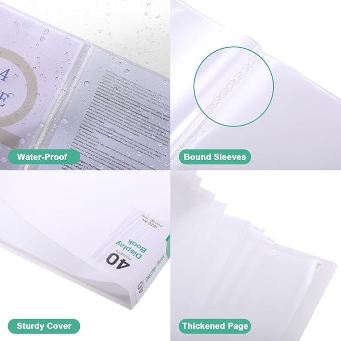 Phyxin 40-Pocket Portfolio Binder Organizer, Binder Sheet Protectors 8.5" x 11", Displaying 80 Page Plastic Folders for Documents, Document Organizer for Concert, Artwork, School & Office Use, White